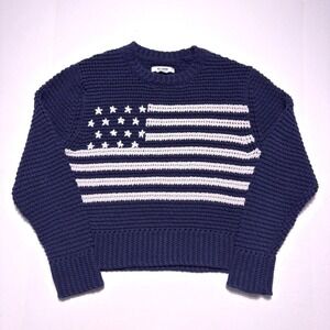 RE/DONE Chunky Knit Sweater Womens Small‎ Navy Cropped Pullover